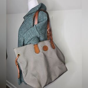 Dooney & Bourke Nylon Tote Bag Gray Leather Trim Shoulder Bag Duck Logo